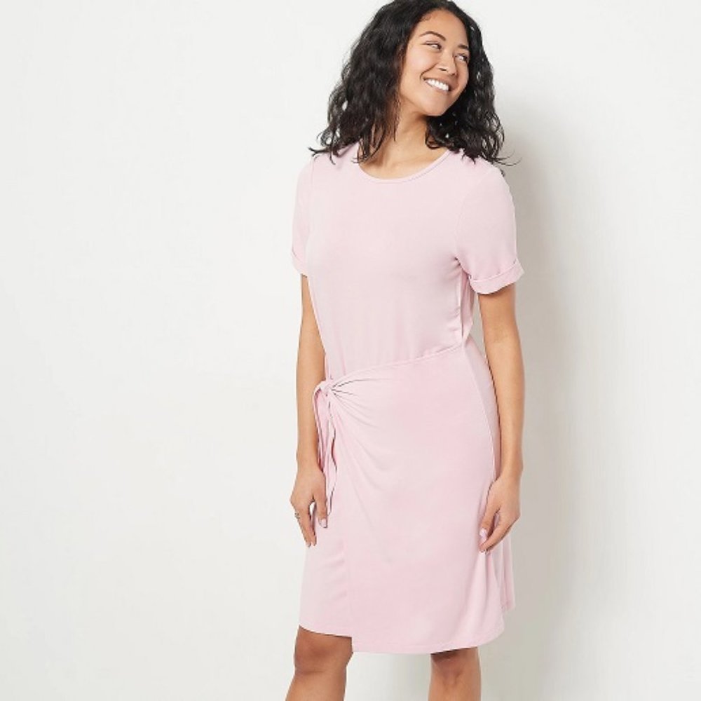 NWT Isaac Mizrahi Live! Regular Soho T-shirt Wrap Confetti Pink Dress L